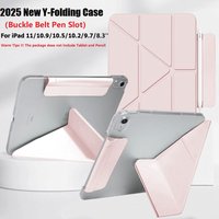 Y-Fold Magnetic Case for iPad A16 11th 2025 2024 Air11 Air4 5 Pro11 12.9 5th 6th 10.2 8 9th 10th Buckle Belt Pencil Holder