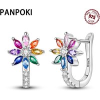 925 Sterling Silver Rainbow Flower Ear Buckle Earrings Jewelry Versatile Hoop Earrings For Women Jewelry Birthday Party Gifts