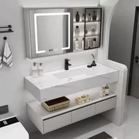 Modern Mounted Bathroom Vanity Rock Floating Wall Integrated Bathroom Vanity Sink Wooden Drawers Mueble Bano Home Furniture