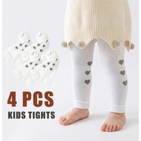 4 PCS Girls' nine-point toddler tights, children's leggings, solid-color simple love-patterned skinny pants, moderate thickness,
