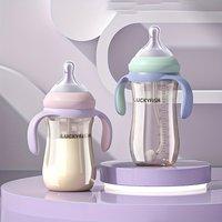 2pcsChildren's Milk Bottle Set with Handle Straw And Balancer Wide Mouth Design Easy Grip And Clean for Kids