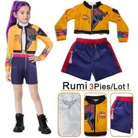 Movie Rumi Cosplay Costume for Girl Halloween Carnival Christmas Rumi Orange Jacket Vest and Shorts Three-piece Set Dress