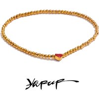 Yhpup 19cm Stainless Steel Beads Heart Handmade Chain Elasticity Bracelet Bangle 18K PVD Plated Fashion Jewelry Accessories