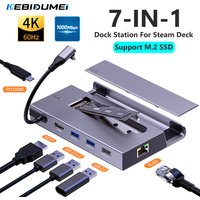 KEBIDUMEI USB C Docking Station for Steam Deck Nintend M.2 SSD 7 in1 HUB Type-C to RJ45 Gigabit Ethernet 4K@60Hz PD 100W Holder