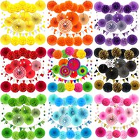 20pcs/set Cut-out Paper Fan Pinwheels Hanging Crafts Tissue Pom Poms Flower Ball Paper Lantern Wedding Birthday Party Decoration