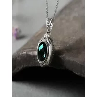 Gawu Box Pendant Green/red Crystal Setting Openable Photo Box Necklace Vintage Memorial Jewelry Birthday Gift for Women