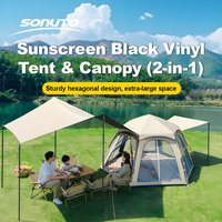 Automatic Pop Up Camping Tent with Awning Double Layer Sunproof Hexagonal Gazebo, Instant Setup Large Space Tourist Family Tent