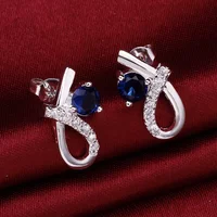 Hot 925 Sterling Silver romantic blue zircon crystal earrings for women Fashion party wedding engagement Jewelry holiday gifts