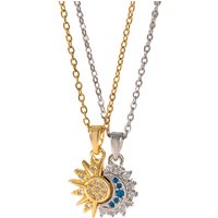 2pcs Set Cute Romance Stainless Steel Zircon Star Moon Embrace Pendant Necklace for Women Men Anniversary Gift Friend Jewelry