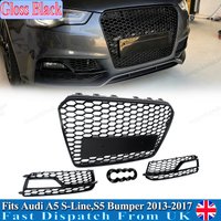 Passend für 2012-2017 Audi A5 Frontstoßstange Oberer Kühlergrill S5 Emblemlos RS-Stil Glänzend Schwarz Frontkühlergitter Lufteinlassgitter