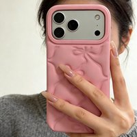 Simple Pink Bowknot Silicone Soft Phone Case For iPhone 17 13 14 15 16 Pro Max