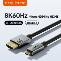 CABLETIME Micro HDMI Cable 2.1 8K/60Hz 3D Effect Micro HD to HD Cable HDMI 2.1 to Micro HDMI for Camera laptop HDTV HDMI Micro