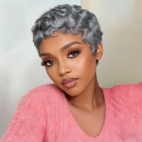 Short body wave Wigs Human Hair Pixie Cut 6inch Human Hair For Women Natural Color Curly Human Hair Wigs Full Machine Made