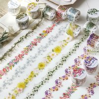 1pc Watercolor Flower Border Decorative Tape Aesthetic Floral Scrapbook Supplies,Vintage Blooming Floral PET Tape for Journaling