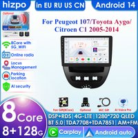 Hizpo Carplay 4G 360 Camera Android13 Car Radio for Peugeot 107 2005-2014 Citroen C1 Toyota Aygo Video Player GPS 2din Autoradio