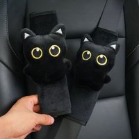 Black Cat Car Safety Shoulder Pads Soft Plush Pressure-Relief Car Seatbelt Shoulder Guard Auto Interior Accessories