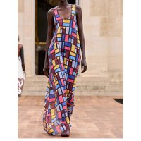 New Sleeveless Fashion Long Dress With Loose Print Summer Elegant Casual Holiday Party Maxi Dresses Women's Robe Femme Vestidos