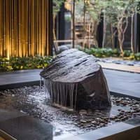 L13-Black Mountain stone water bowl basin courtyard Chinese fountain stone carving water fountain garden water feature ornament