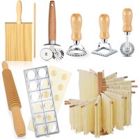 Wooden Ravioli Rolling Pin Foldable Pasta Drying Rack Ravioli Mold Pasta Stamps Roller Wheel Pizza Slicer for Pasta Making Tools