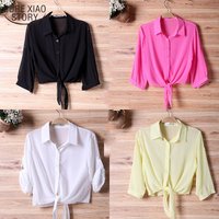 2025 Summer Half Sleeve Buttoned Up Shirt Women's Coat Sun Protection All-match Thin Short Sleeve Chiffon Cardigan Female 13556