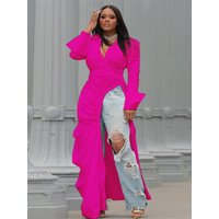 Wmstar Dresses Solid Color Long Sleeved Women's Deep V Side Opening Slim Fitting Nightclub Party Dress Wholesale Dropshipping