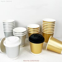 100pcs/pack 4/8oz Disposable Golden Paper Cup Hollow Double Layer Thermal Insulation Brushed Paper Cup Coffee Cup