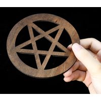 12cm Wood Pentagram Board Lotus Mandala Witchcraft Satan Cup Mat Energy Crystal Jewelry Stand Hanging Ornament Wall Decor