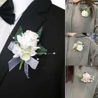 Silk Cloth Wedding Boutonniere Artificial Party Decoration Rose Flower Brooch Wrist Corsage Brooch Pin Wedding Accessories