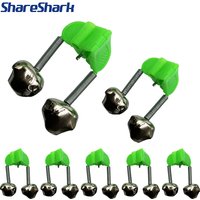 ShareShark 5pcs/bag Fishing Bite Alarms Fishing Rod Bell Rod Clamp Tip Clip Bells Ring Green ABS Fishing Accessory