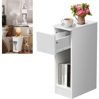 EFAN Narrow Side Table Slim End Table with Open Shelf & Drawer, Sofa Bedside Thin Table for Small Spaces Nightstand, 34x20x60cm
