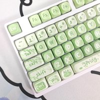 Green Spring Keycap,130 Custom PBT MOA Profile Dye-Sublimation Keyboard Key Cap Set For 60% 65% 75% 80% 100% Mechanical Keyboard