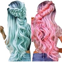 SuQ Rainbow Colorful Long Curly Wig Cosplay Party Women High Temperature Synthetic Hair Wigs
