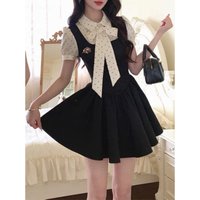 CGC Korean Fashion Fake Two-Piece Women's Summer Short Dresses Preppy Style Lolita Dress Kawaii Female Clothing Short Dresses