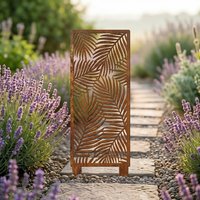 1pc Rusty Palm Leaf Garden Sign/Screen/Ground Mat Versatile Decor | Rustic Outdoor Rusted Metal Art Ornament