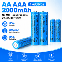 AA AAA 2000mAh 1.2V 1-60 Pcs Battery Rechargeable 2A 3A Batteries with Quick Charger for Toys Mouse Keyboard Flashlights