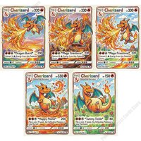 5Pcs Pokemon Cards Charizard Hand Drawn Painting Artwork PTCG Game Cards Anime Hobby Collection Cards Charizard Pokemon Gift