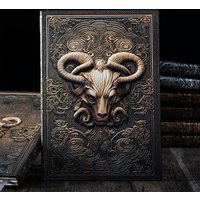 A5 Notebook,Bull Head Embossed Retro Hardcover Leather Cover,100 Sheets/Book,Horizontal Line Inside Office Learning Diary