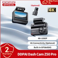 Kamera samochodowa DDPAI 4K Dash Cam Z50 Pro 5GHz Wi-Fi GPS ADAS Noktowizor 4G DVR z obsługą parkowania 24H, kamera przednia i tylna