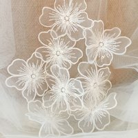 5Pcs Sequined Lace White Flower Patches DIY Craft Sewing Sew-On Wedding Dress Women's Party Clothes Decoration 8CM Wide