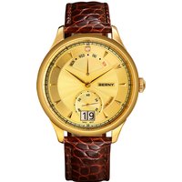 BERNY 18K Gold Men Quartz Watches Luxury Swiss Movement Day Top Calendar Business Style Wateproof Wristwatch Gold Men's Watch