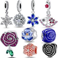 925 Sterling Silver Five Petal Flower Charms Beads Fit Original Bracelet Bag Keychain Charm Beads Pendant Diy Women Jewelry Gift