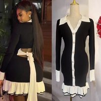 YuooMuoo Brand Fashion Women Knitted Mini Dress Ins Hot Sexy Wrap Hips Backless Bandage Bodycon Ruffled Party Dress Lady Vestido