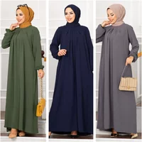 Women Eid Muslim Dress Ramadan Morocco Pleated Party Dresses Dubai Kaftan Islam Vestidos Arab Long Robe Solid Abaya Modest