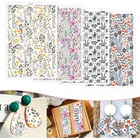 Botanical Flower & Potted Clay Transfer Sheets Water Soluble Decal for DIY Earring Handmade Gifts Craft Water Soluble Sticker