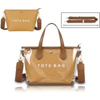 Crossbody Tote Bag With Clear PVC Kraft Paper Surface,Women Top-Handle Letter Handbag,Waterproof Large Capacity Shoulder Bag