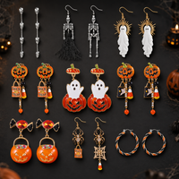 2025 Hot Selling Halloween Series Earrings for Women Gothic Enamel Rhinestone Pumpkin Ghost Skeleton Drop Earrings Party Jewelry