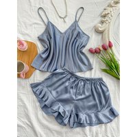 Women's V-Neck Faux y Camisole Shorts Pajama Set, 2pcs