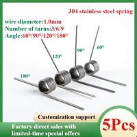 304 Stainless Steel Small Torsion Spring Hairpin Spring 180/120/90/60 Degree Torsion Spring Wire Diameter 1.0mm 5PCS