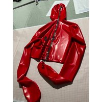 Red Latex Top with Mask, Mittens, Rear Zipper
