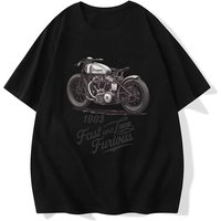 Summer High Quality New Large Size Retro Letter Motorcycle Print T-shirt Men's Windshield Riding Loose Versatile Short Sleeves